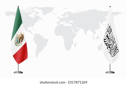 Mexico and Afghanistan flags for official meeting against background of world map.