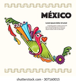 Mexico Amate Map Print - Illustration