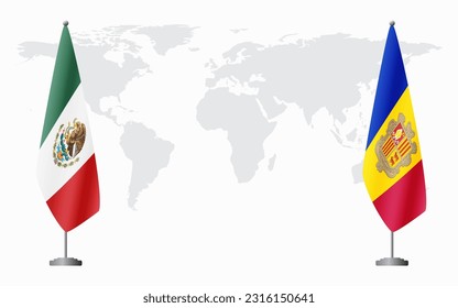 Mexico and Andorra flags for official meeting against background of world map.