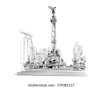 Mexico. Angel of independence. Hand drawn vector illustration.