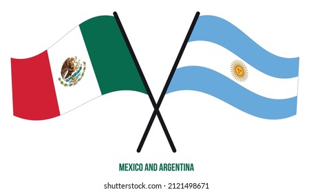 Mexico and Argentina Flags Crossed And Waving Flat Style. Official Proportion. Correct Colors.