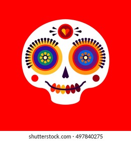 Mexico art - sugar skull. Vector symbol of mexican traditional autumn holiday - Day of the Dead (or dia de los muertos). Mexico logo, badge, emblem. Traditional ethnic pattern. Vector illustration.