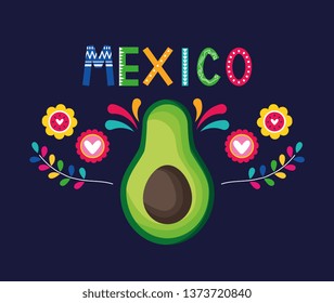 Mexico avocado and flowers cartoons card vector digital image illustration