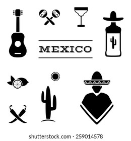 mexico background, vector mexican icons, cactus, tequila illustration