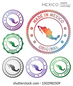 Mexico badge. Colorful polygonal country symbol. Multicolored geometric Mexico logos set. Vector illustration.