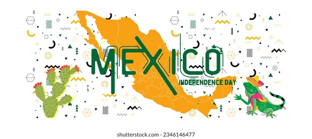 Mexico banner for national day with abstract modern design. Mexican flag and map with typography and green red color theme.