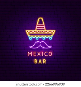 Mexico Bar Neon Label. Vector Illustration of Hispanic Religion Holiday Glowing Led Electric Light.