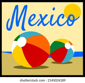 Mexico beach and ocean vacation illustration