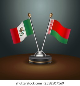 Mexico and Belarus table flags relation  with gradient backgrund. Vector Illustration