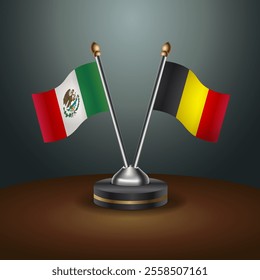 Mexico and Belgium table flags relation  with gradient backgrund. Vector Illustration