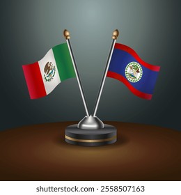 Mexico and Belize table flags relation  with gradient backgrund. Vector Illustration