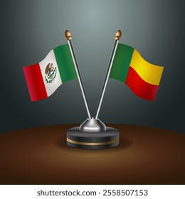 Mexico and Benin table flags relation  with gradient backgrund. Vector Illustration