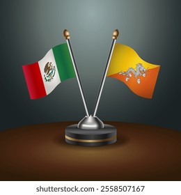 Mexico and Bhutan table flags relation  with gradient backgrund. Vector Illustration