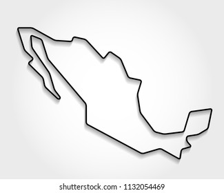 Mexico, black outline map, shadow concept