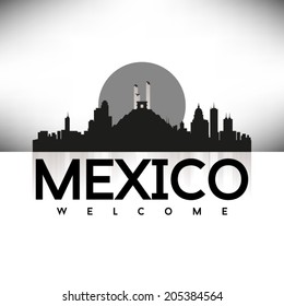 Mexico, Black Skyline Design, vector illustration. Typographic city silhouette