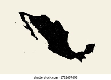 Mexico black vector textured map silhouette.