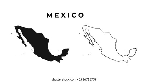 Mexico blank map vector solid black silhouette color and outline isolated on white background