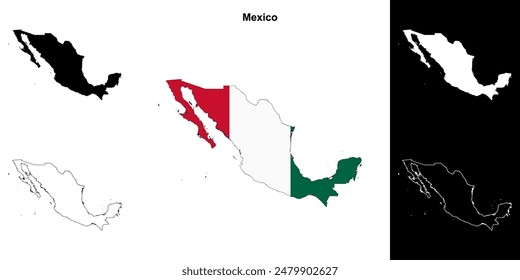 Conjunto de mapas esquemáticos en blanco de México