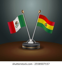 Mexico and Bolivia table flags relation  with gradient backgrund. Vector Illustration