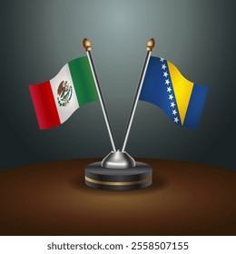 Mexico and Bosnia and Herzegovina table flags relation  with gradient backgrund. Vector Illustration