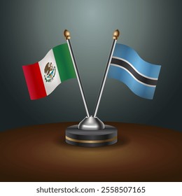 Mexico and Botswana table flags relation  with gradient backgrund. Vector Illustration