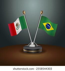 Mexico and Brazil table flags relation  with gradient backgrund. Vector Illustration