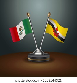 Mexico and Brunei table flags relation  with gradient backgrund. Vector Illustration