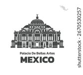 mexico building landmark, palacio de bellas artes icon in Flat style