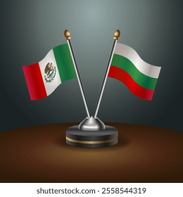 Mexico and Bulgaria table flags relation  with gradient backgrund. Vector Illustration