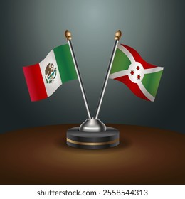 Mexico and Burundi table flags relation  with gradient backgrund. Vector Illustration