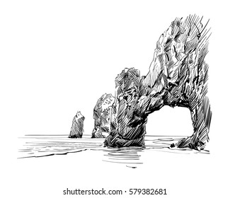 Mexico. Cabo San Lucas. El Arco. Hand drawn vector illustration.