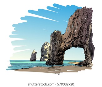 Mexico. Cabo San Lucas. El Arco. Hand drawn vector illustration.