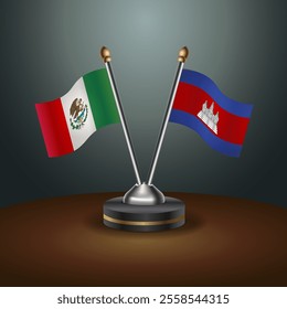 Mexico and Cambodia table flags relation  with gradient backgrund. Vector Illustration