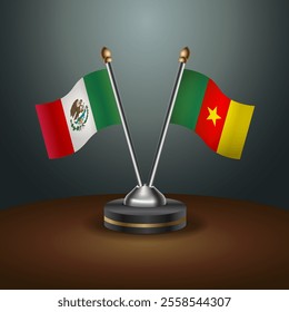 Mexico and Cameroon table flags relation  with gradient backgrund. Vector Illustration