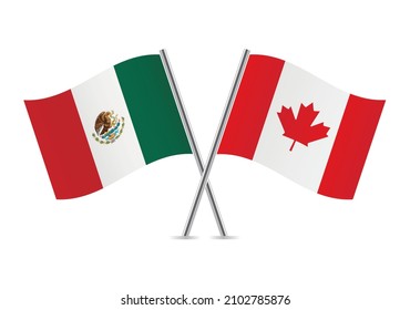 Banderas de México y Canadá. Banderas mexicanas y canadienses aisladas de fondo blanco. Ilustración vectorial.