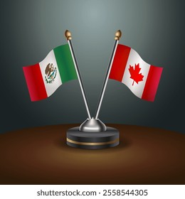 Mexico and Canada table flags relation  with gradient backgrund. Vector Illustration