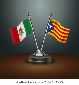 Mexico and Catalonia table flags relation  with gradient backgrund. Vector Illustration