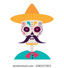 mexico catrina with mustache illustration isolated