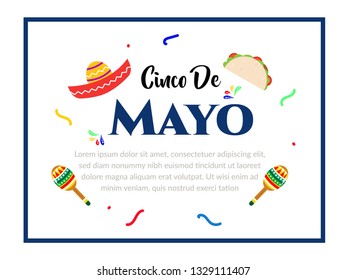 mexico celebration on cinco de mayo decorations, greeting card - Vector