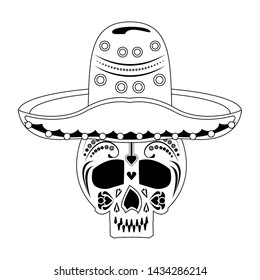 Mexico celebrations skull with hat, the day of de graphic design