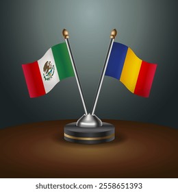 Mexico and Chad table flags relation  with gradient backgrund. Vector Illustration