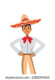 mexico charro with hat costume illustration