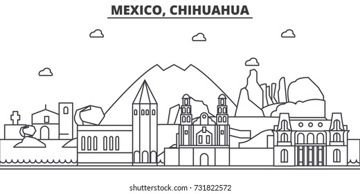 Mexico, Chihuahua architecture line skyline illustration. Linear vector cityscape with famous landmarks, city sights, design icons. Landscape wtih editable strokes