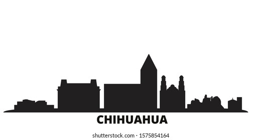 Mexico, Chihuahua city skyline isolated vector illustration. Mexico, Chihuahua travel black cityscape