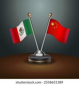 Mexico and China table flags relation  with gradient backgrund. Vector Illustration