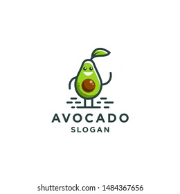 Mexico cinco de mayo avocado logo cute character illustration design vector icon template , say hi, raise hand and smile with leaf