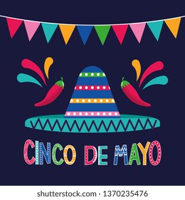 Mexico cinco de mayo celebration card with native cartoons vector digital image illustration