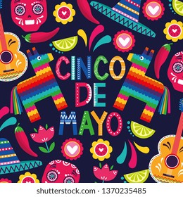 Mexico cinco de mayo celebration card with native cartoons vector digital image illustration