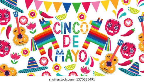 Mexico cinco de mayo celebration card with native cartoons vector digital image illustration