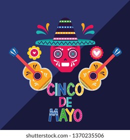 Mexico cinco de mayo celebration card with native cartoons vector digital image illustration